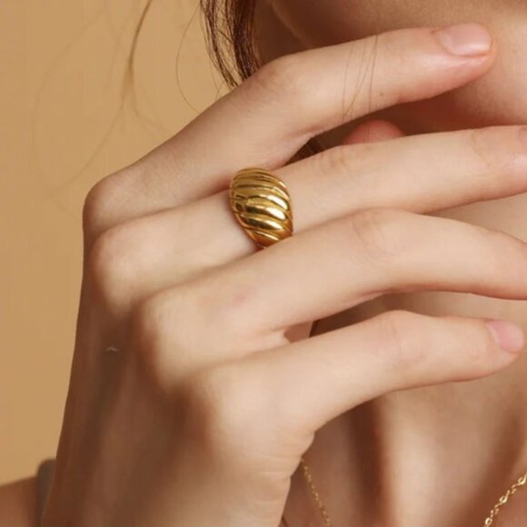 Gold Croissant Dome Ring - Picture 1 of 3